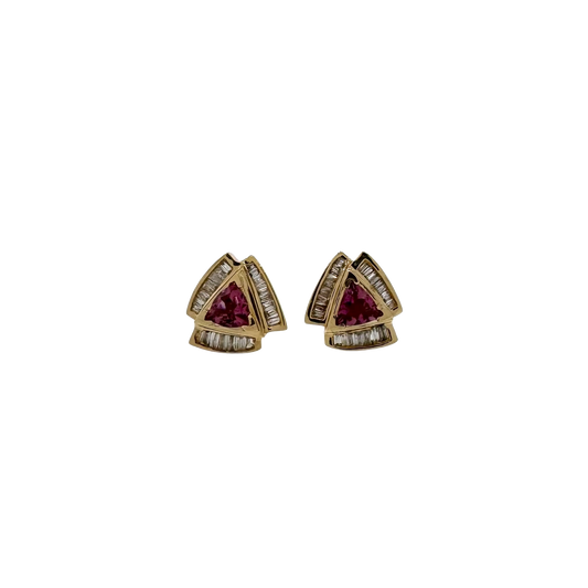 Estate Retro 14k + Pink Tourmaline and Diamond Earrings