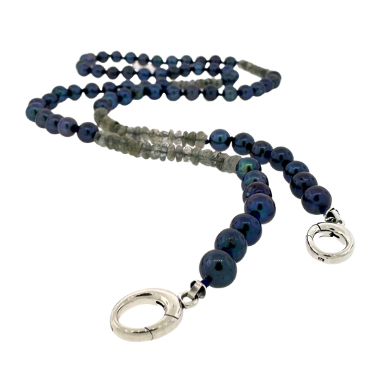 Sterling + Peacock Pearls and Labradorite Bead Convertible Necklace