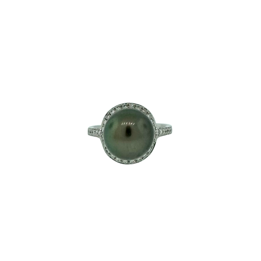 14k + Tahitian Pearl and Diamond Ring